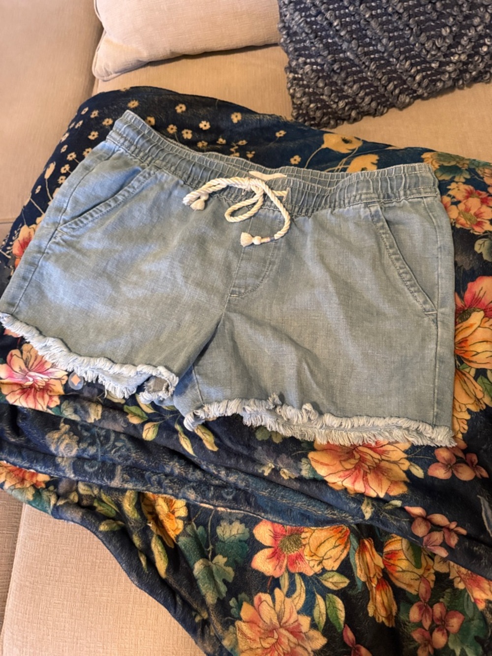 LOFT Light Blue Denim-Style Drawstring Shorts